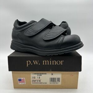 PW Minor 11103 Size 7 EEE Leisure‎ Time Strap To Toe Black Leather Comfort Shoes